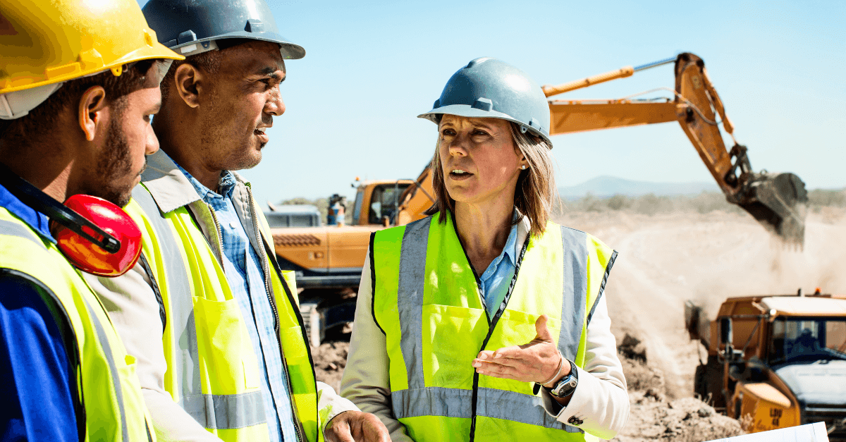 construction site with AEC professionals collaborating on a project