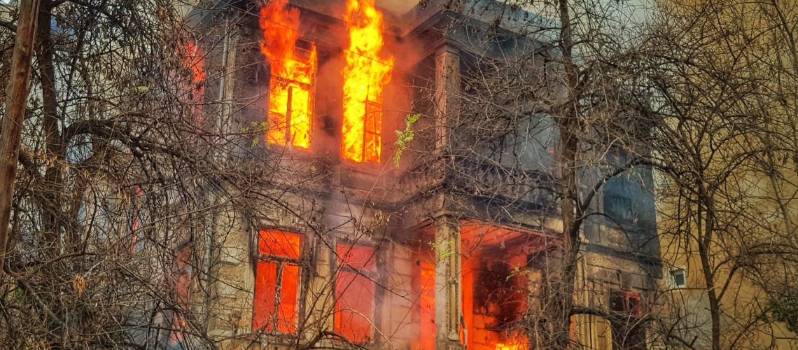 A building on fire
