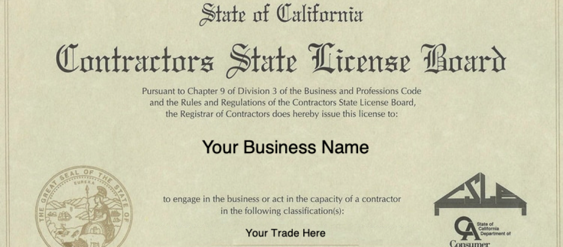Sample contractors' license for California