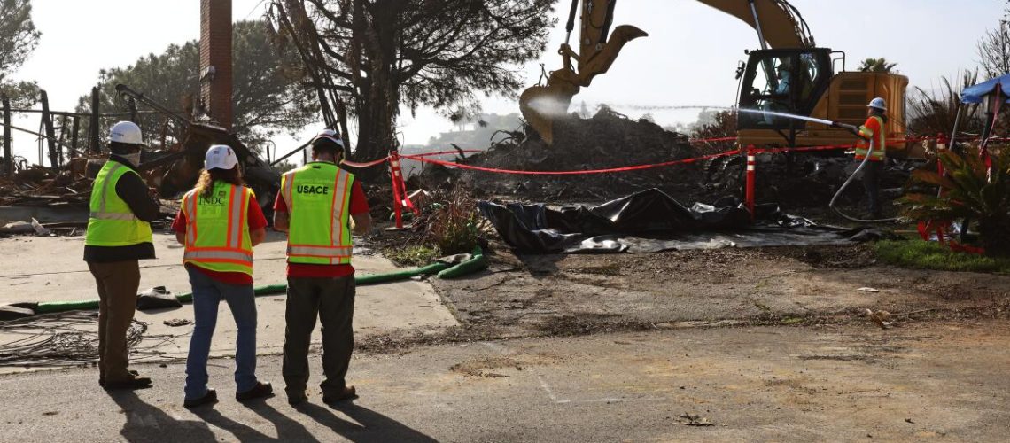 Fire debris being removed